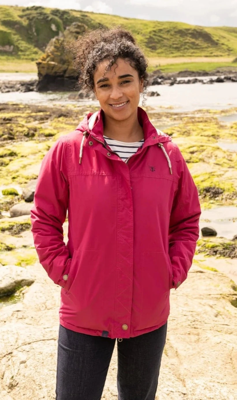 Waterproof women's Eva paddded rain jacket in Claret Red from Lighthouse.