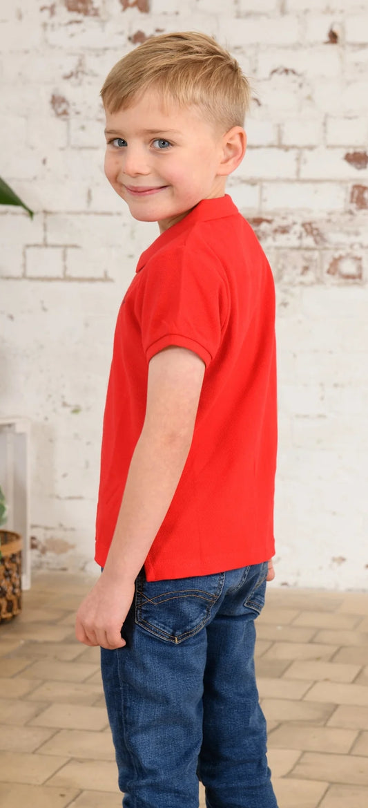 Lighthouse Kids Pier Short Sleeve Pique Polo Shirt - Pillarbox Red / Boat