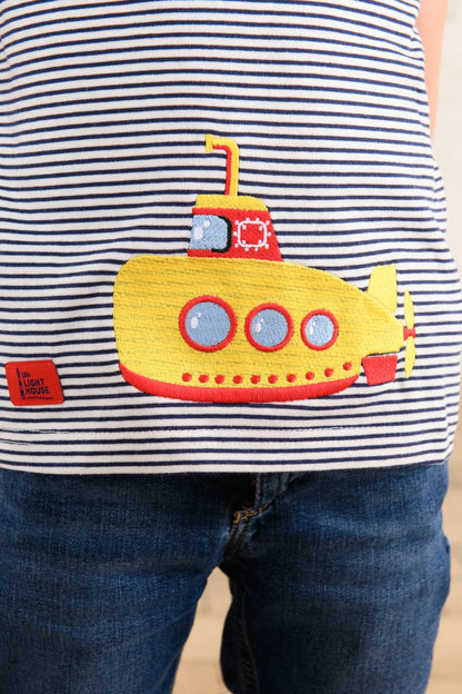 Lighthouse Kids Oliver Short Sleeve Tee - Eclipse Stripe / Submarine Applique