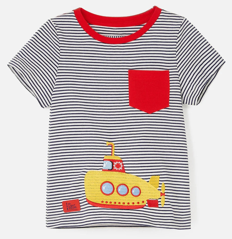 Lighthouse Kids Oliver Short Sleeve Tee - Eclipse Stripe / Submarine Applique