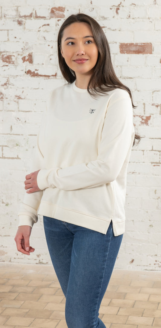 Women's Lighthouse Seaside crew neck sweatshirt in Coconut.