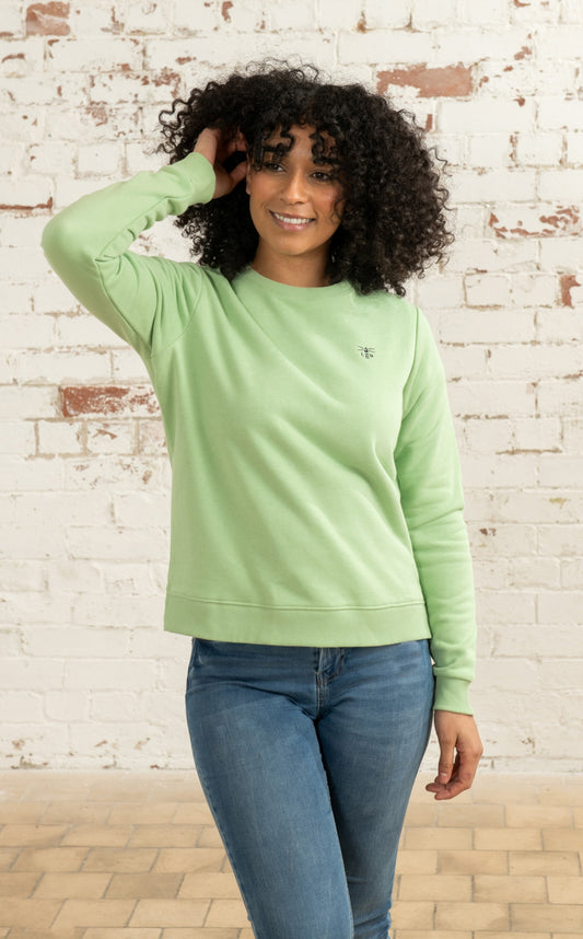 Lighthouse women's Soft Green Seaside crew neck sweatshirt.