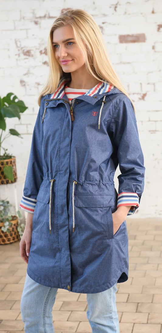 Lighthouse women's Alice waterproof rain jacket in Denim Blue.