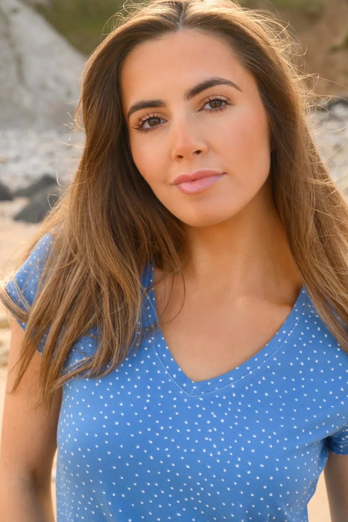 Blue and white dotty women's Ariana t-shirt from Lighthouse
