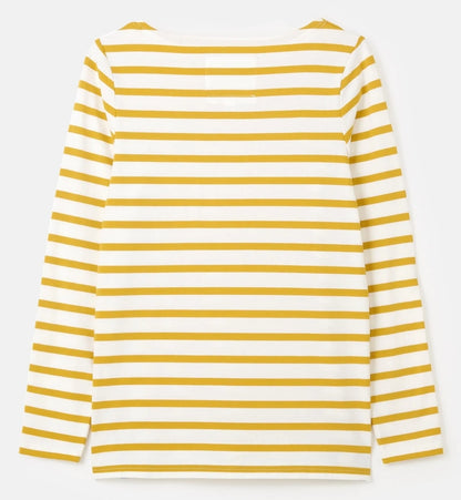 White and yellow women's stripy long sleeve breton tee from Lighthouse.