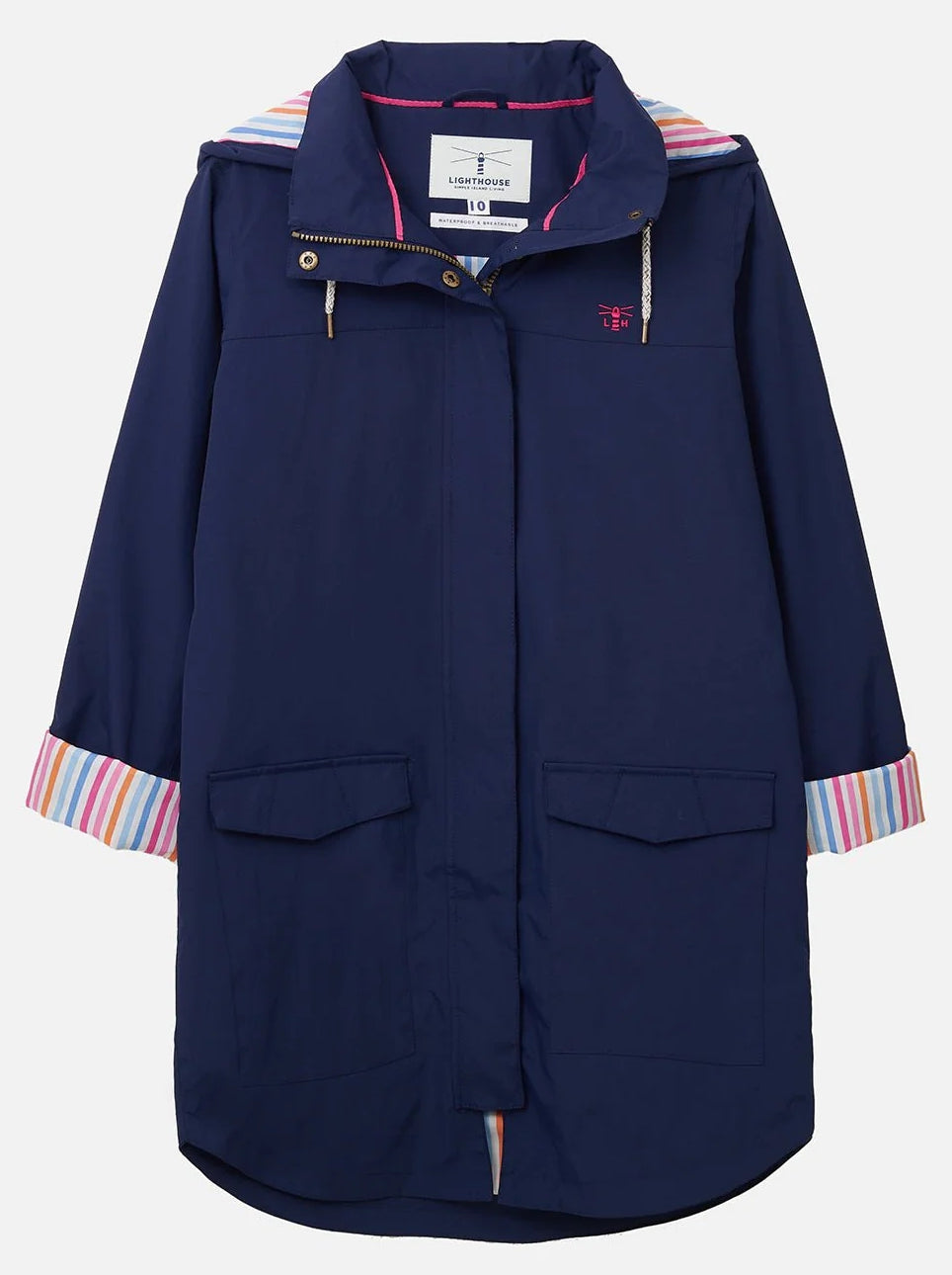 Women's Lighthouse hooded Rebecca waterproof raincoat in Navy.