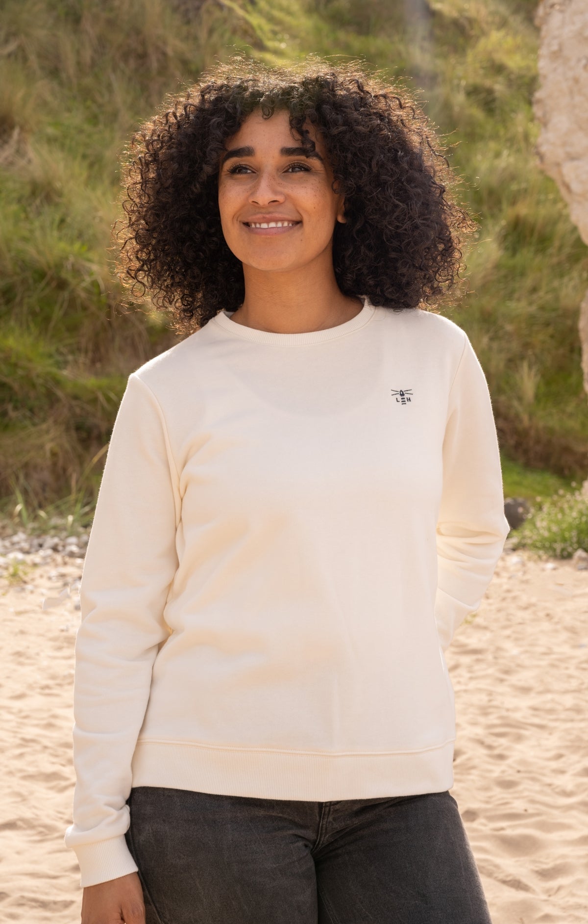 Women's plain Seaside crew neck sweatshirt from Lighthouse in Coconut.