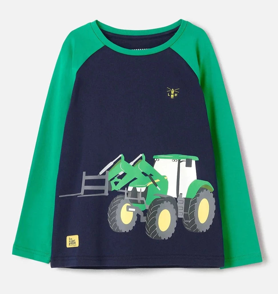 Lighthouse Kids Mason Long Sleeve Front Loader Tractor Print Tee - Green