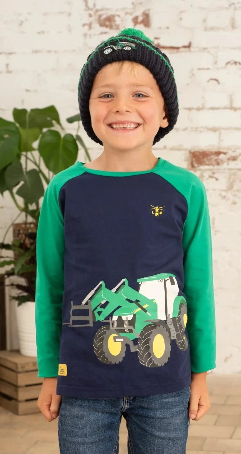 Lighthouse Kids Mason Long Sleeve Front Loader Tractor Print Tee - Green