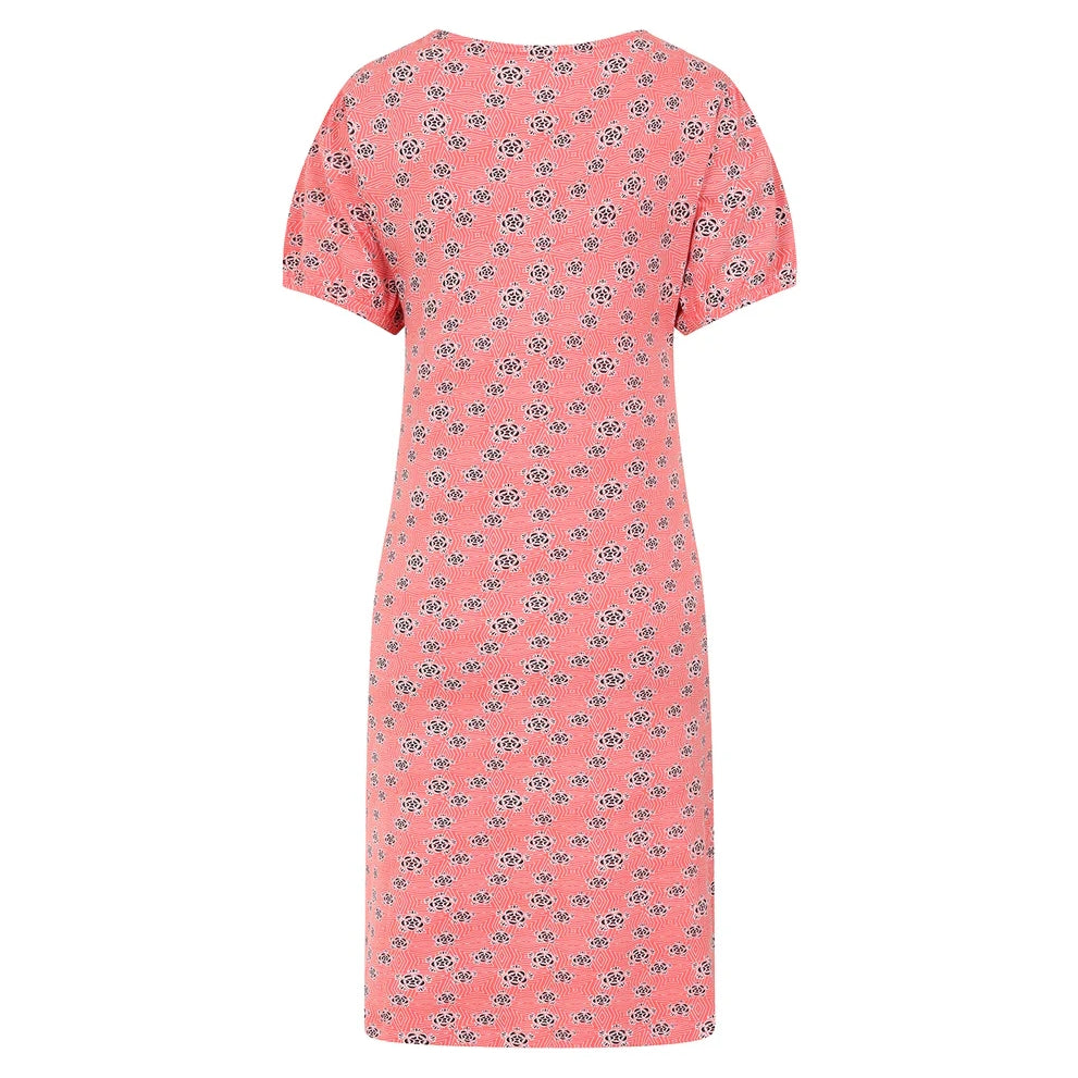 Mudd and Water womens Florina dress Geo Hot Coral short sleeve floral print casual dress back view