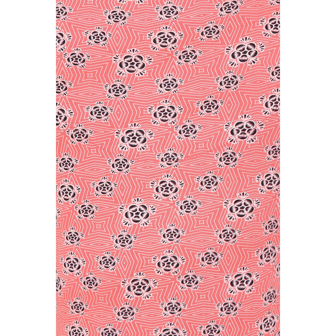 Pattern close-up of Mudd and Water womens Florina dress Geo Coral featuring coral geometric and floral design