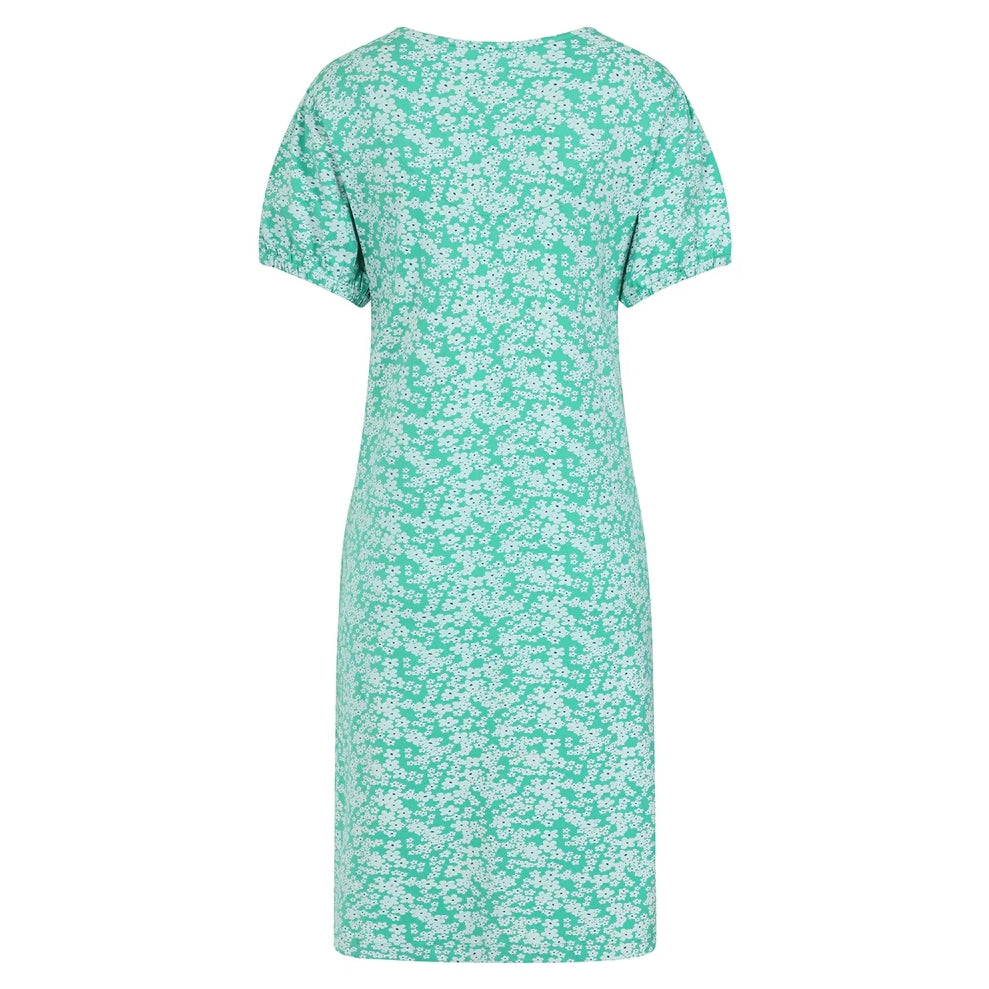 Mudd and Water womens Florina floral dress mint with short sleeves and all-over white flower print