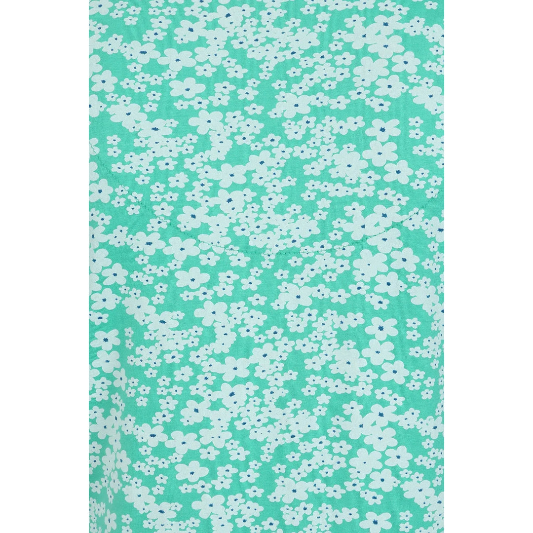 Close-up of Mudd and Water womens Florina floral dress mint fabric with white flower pattern