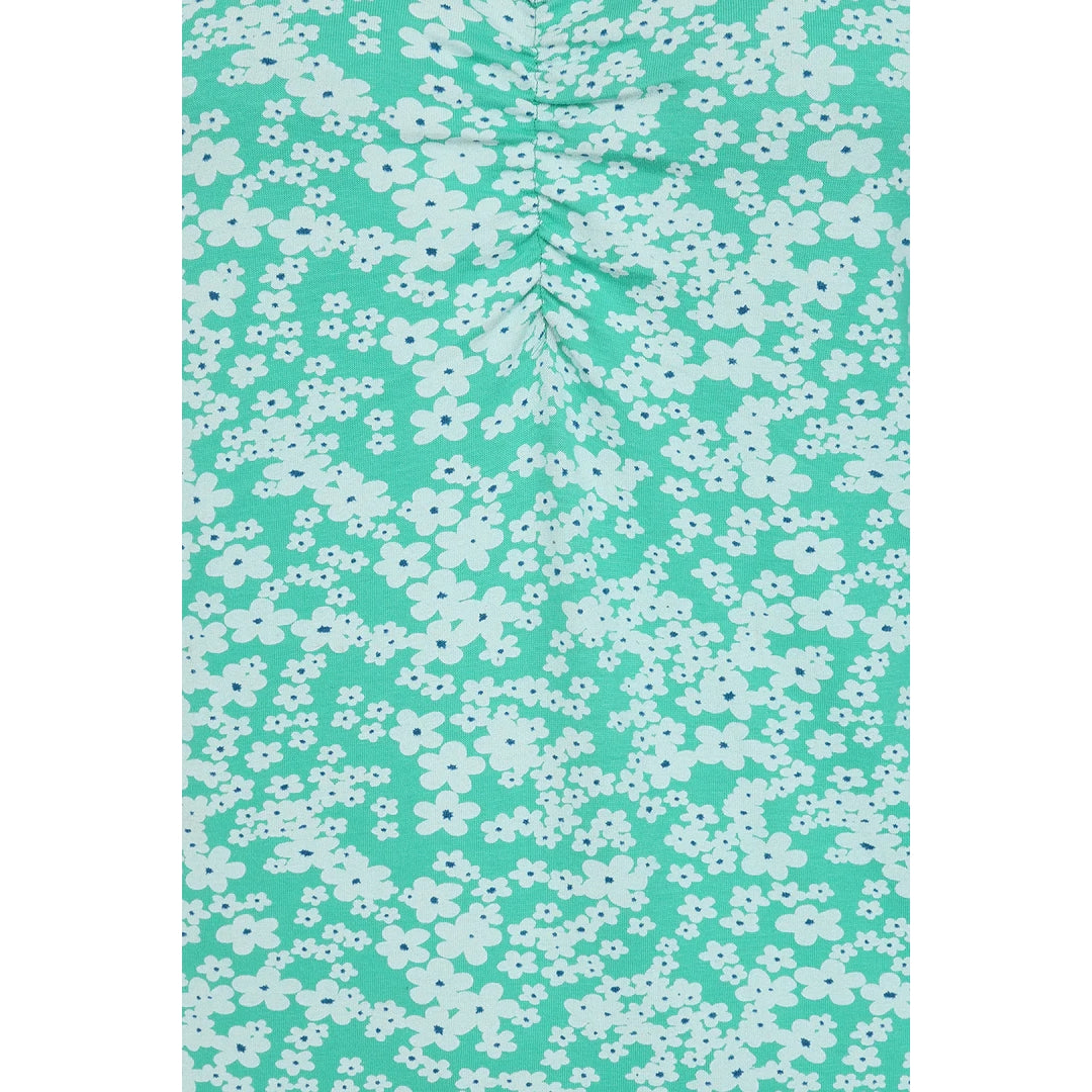 Close-up of Mudd and Water womens Florina floral dress mint fabric pattern with white flowers