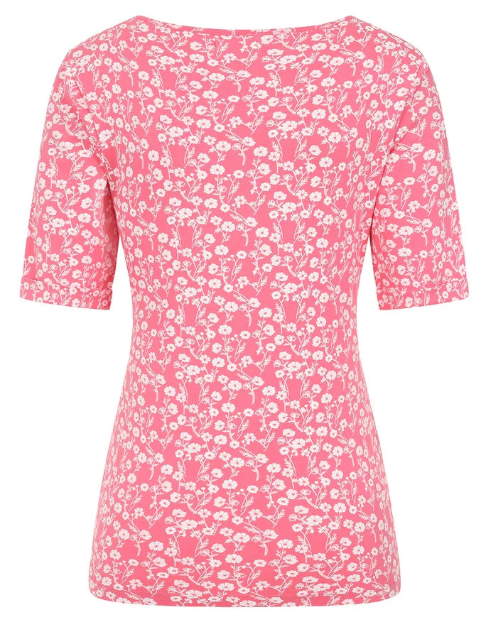 Mudd and Water womens pink floral top with white flower pattern and half sleeves