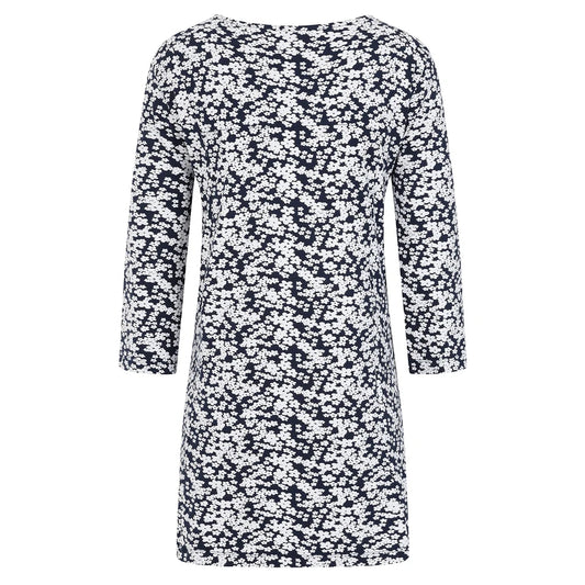 Mudd Water womens Francoise floral tunic navy with long sleeves and white flower pattern