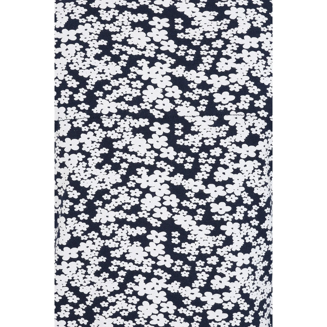 Close-up of Mudd Water womens Francoise floral tunic navy fabric with white flower pattern