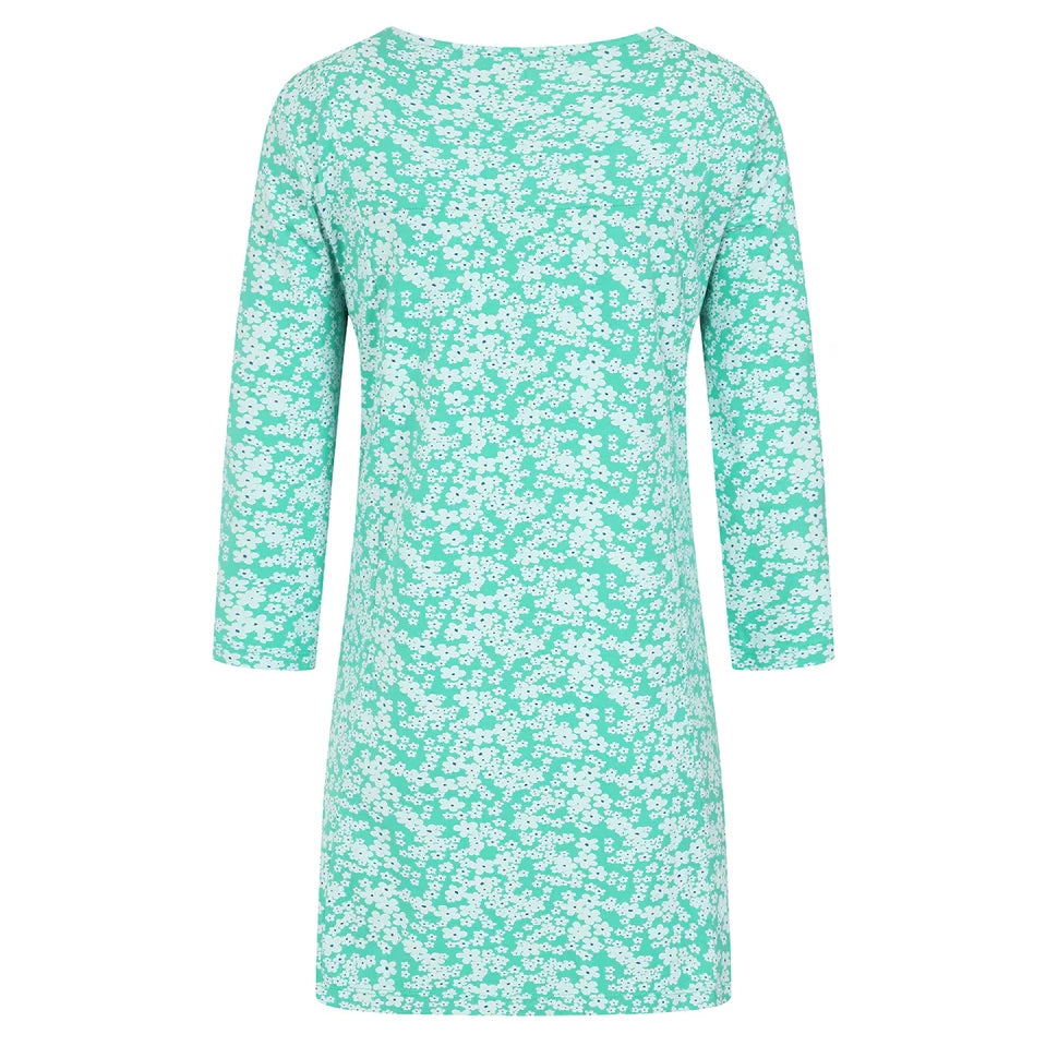 Mudd Water womens Francoise tunic mint with long sleeves and white floral pattern