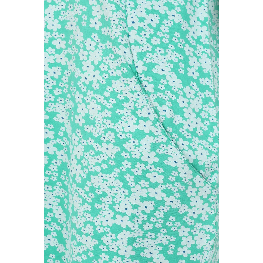Close-up of Mudd Water womens Francoise tunic mint with white floral print fabric detail
