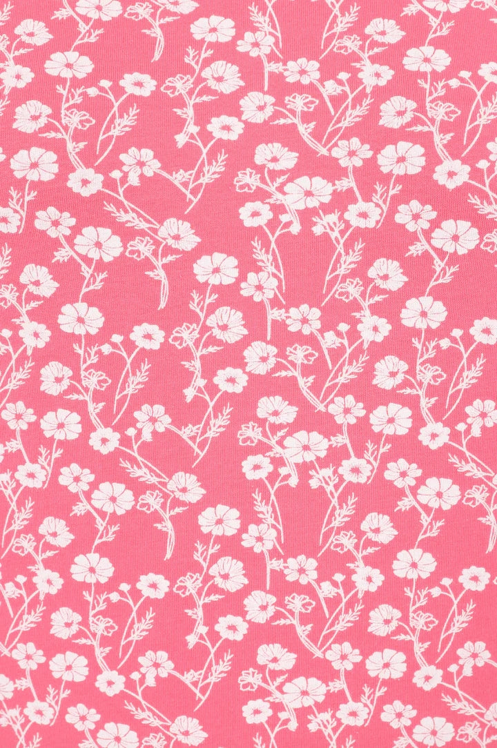 Mudd & Water women's Fern top in Pink with white floral Meadow pattern.