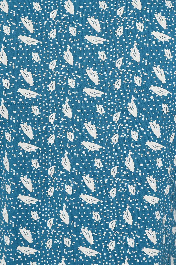 Teal Blue women's Mudd & Water Francoise tunic with a white polka dot and leaf pattern.