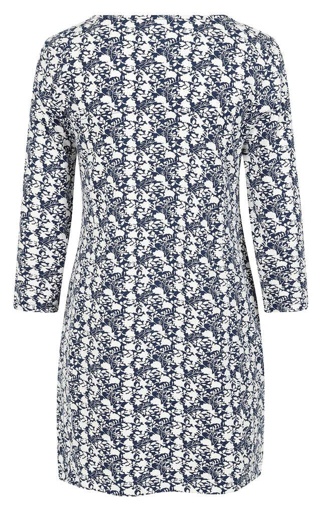 Women's organic cotton Francoice tunic from Mudd & Water in Navy Foliage Print.