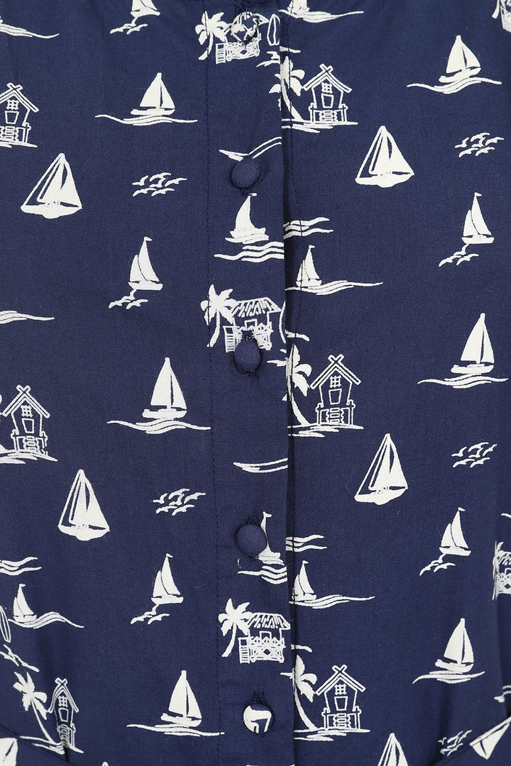 Mudd & Water Womens Wave Jumpsuit - Navy / Nautical Print