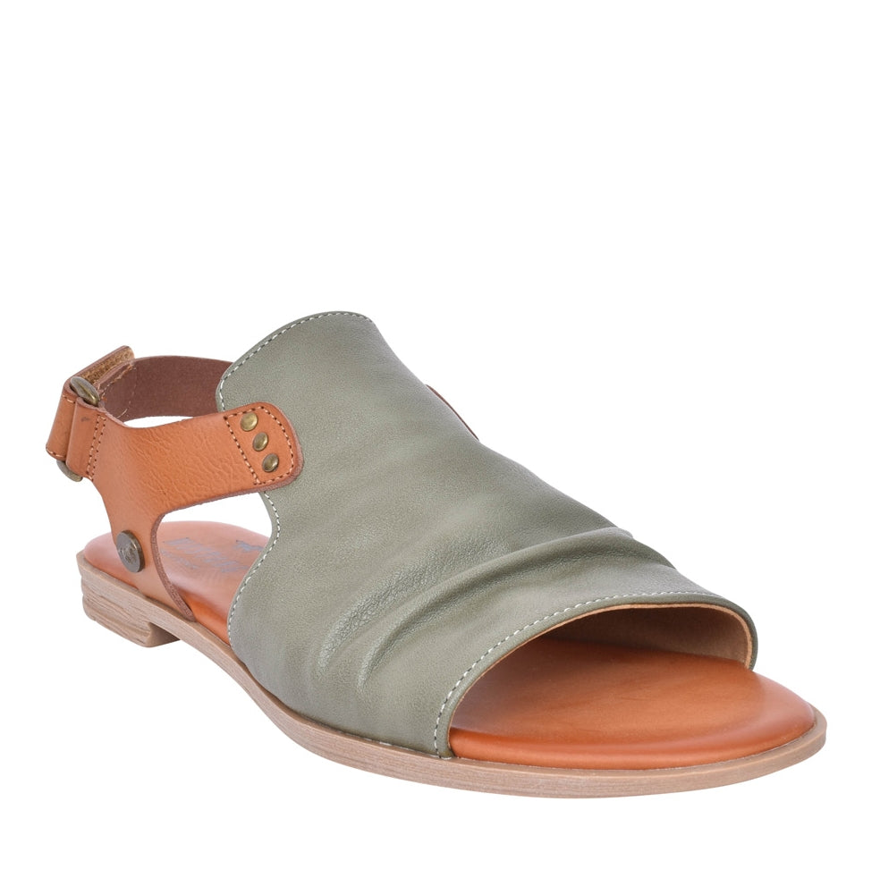 Mustang womens sandals green open-toe flat leather sandals with adjustable ankle strap