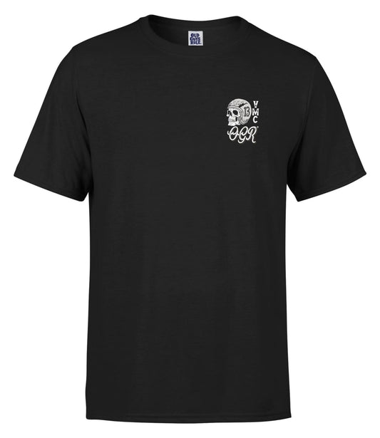 Old Guys Rule mens t-shirt black featuring a skull graphic on the chest for casual wear