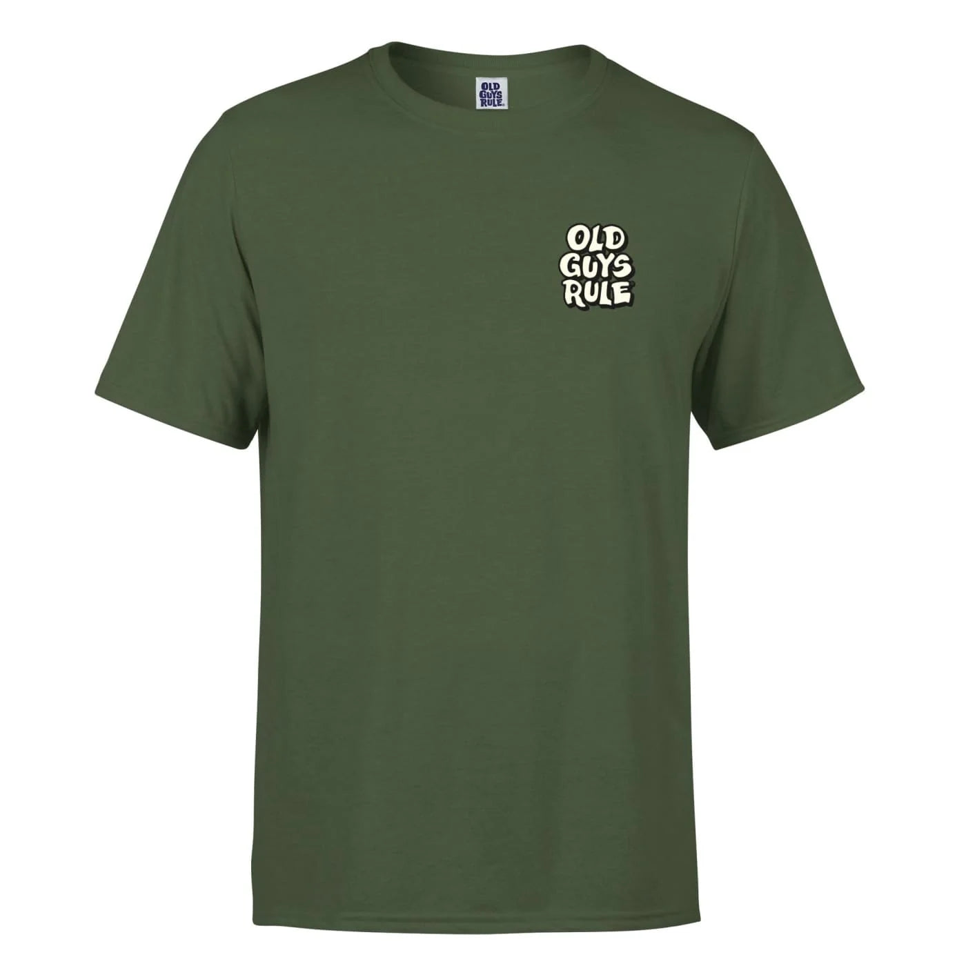 Old Guys Rule mens t-shirt fish in olive green with small white logo on chest