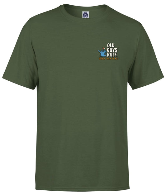 Old Guys Rule Mens 'Shed Happens III' Printed T-Shirt - Military Green