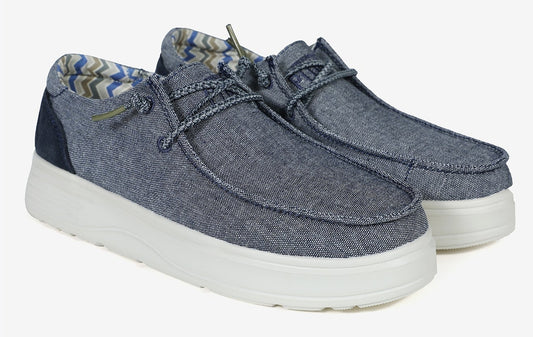 Pitas women's Recife platform sole lace up canvas shoes in Marino Navy.