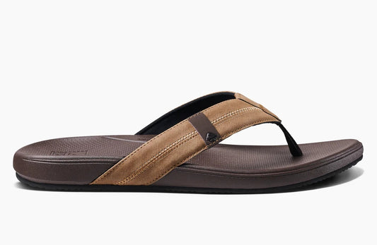 Reef mens cushion flip flops in brown with comfortable straps for casual summer wear