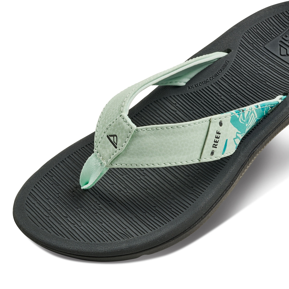 Reef womens Santa Ana flip flops in grey and mint with cushioned straps and comfortable footbed