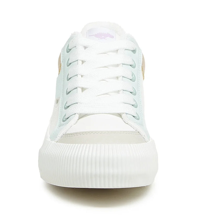 White, mint, beige and lavender colour block Cheery platform trainers from Rocket Dog with lace up front.