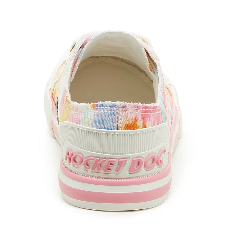 Women's Jazzin multicoloured pastel cotton trainers from Rocket Dog with tie dye pattern and back sole logo.