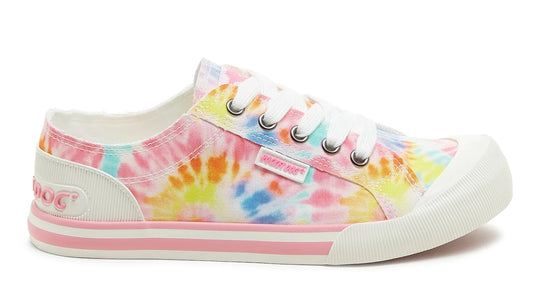 Women's Rocket Dog Jazzin canvas shoes in multicoloured pastel tie dye pattern.