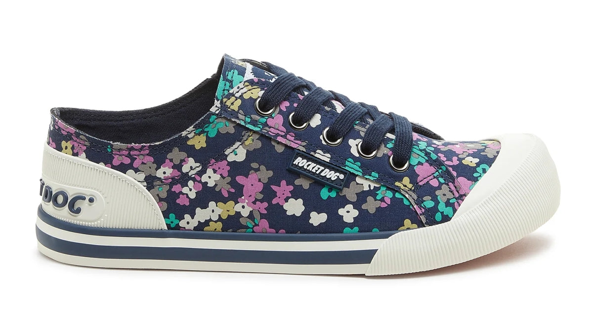 Women's Rocket Dog Jazzin navy multicoloured floral cotton trainers.