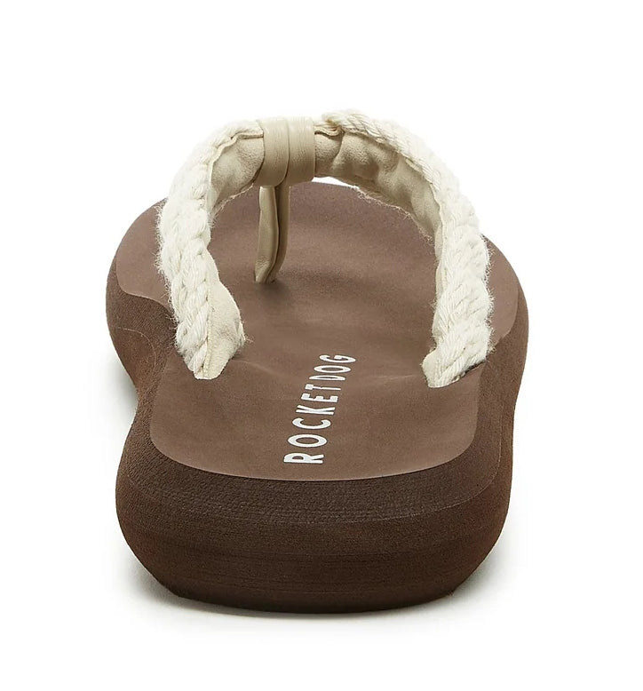 Women's Sunset Cord flip flops from Rocket Dog in brown with a Natural Cream coloured braided strap.