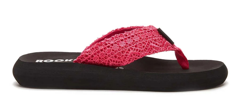 Women's Rocket Dog crochet strap Spotlight flip flops in Pink.