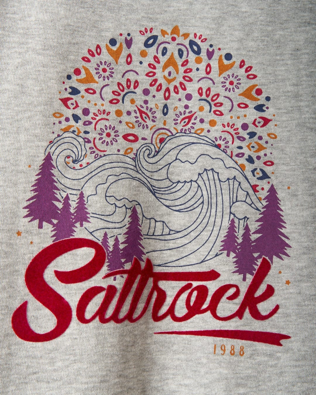 Saltrock kids fur lined hoodie featuring vibrant ocean and floral graphic design