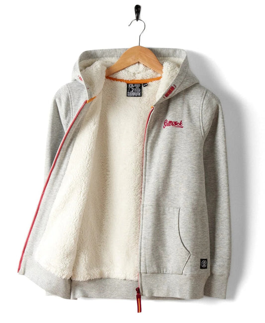Saltrock kids fur lined hoodie in grey with a cozy interior and front pocket