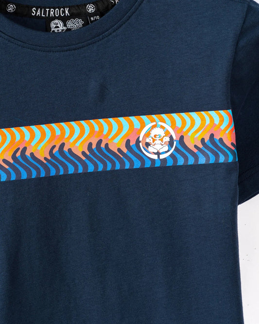 Saltrock kids stripe tee blue with colorful wavy stripe design across the chest and crew neck