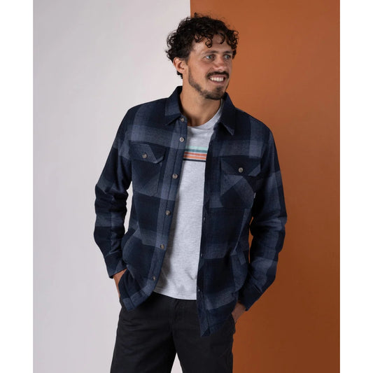 Saltrock Mens Woody Sherpa Lined Check Shacket Blue