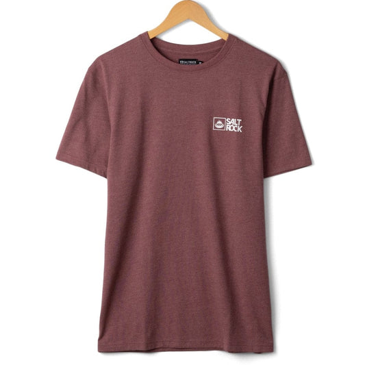 Front view of a Saltrock short sleeve Essential crew neck t-shirt in dark pink with a small logo on the chest