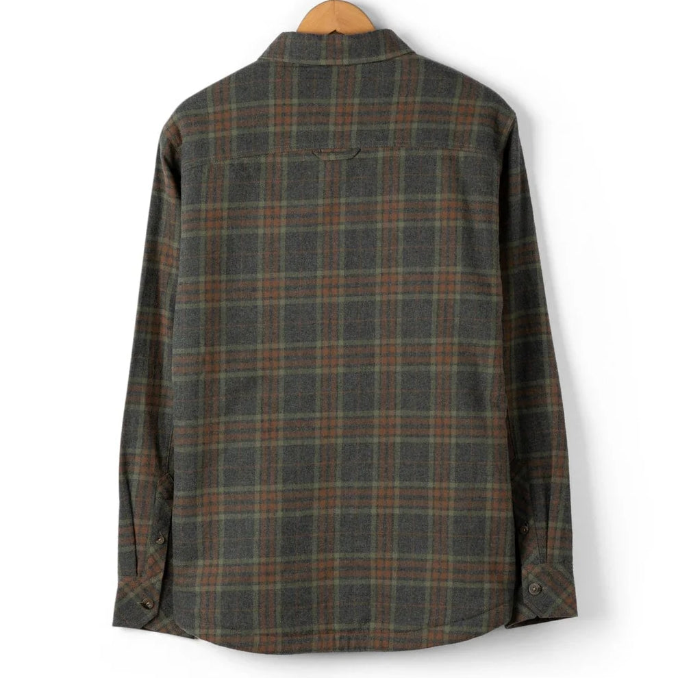 Grey Saltrock Woody check shirt on a hanger against a white background