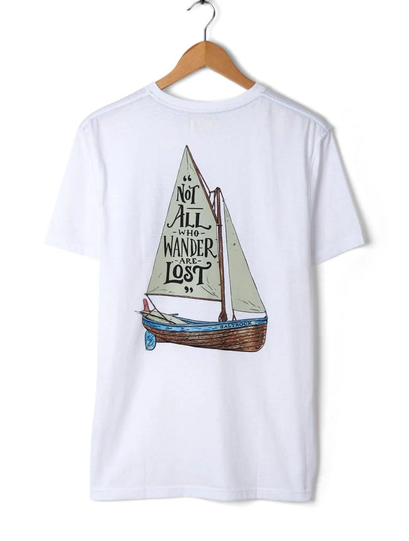 Saltrock mens lost ships tee white T-shirt with sailboat graphic and quote on back