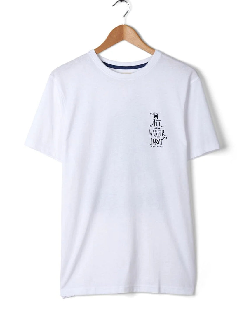 Saltrock mens lost ships tee white casual t-shirt with small black text design on chest