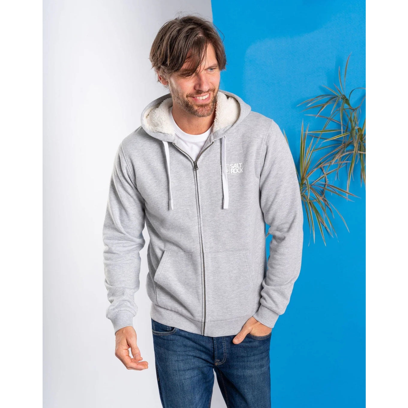 Saltrock Mens Original Faux Fur Lined Zip Hoodie Grey – Salt