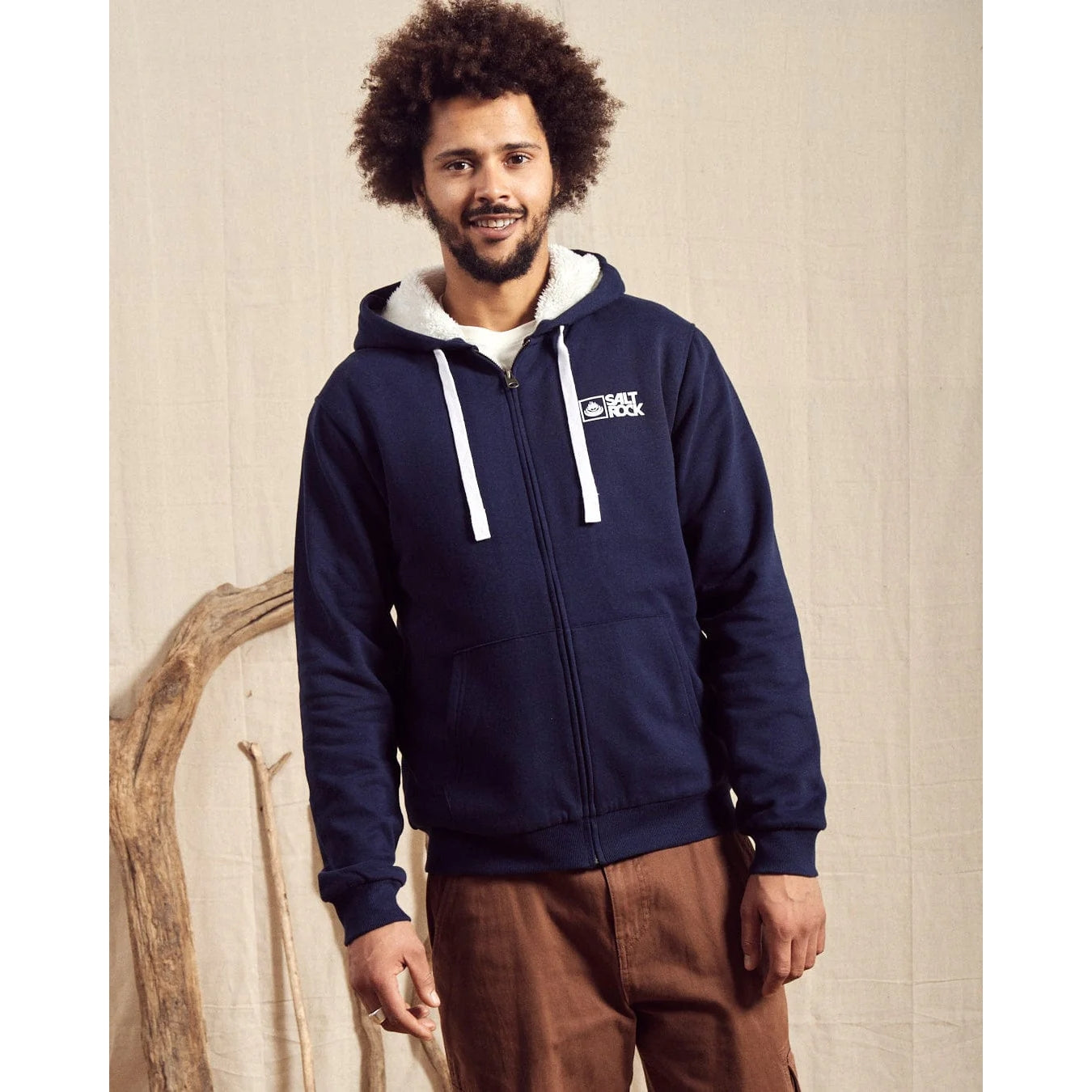 Saltrock Mens Original Faux Fur Lined Zip Hoodie Dark Blue – Salt